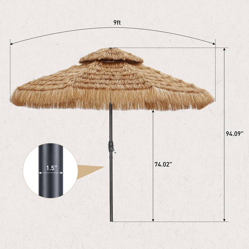 Ainfox 7.5/9 ft Hula Tiki Outdoor Umbrella, Thatched Beach Umbrella