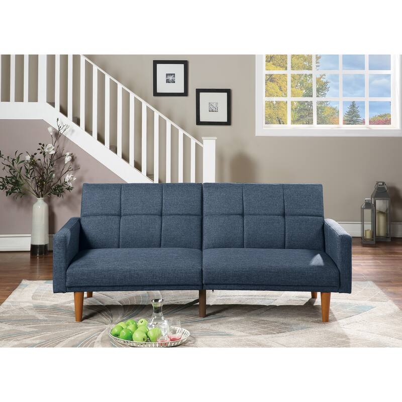 Transitional Fabric Adjustable Loveseat Couch, Convertible Sofa Bed with Tufted Cushion Back & Square Arms - Navy