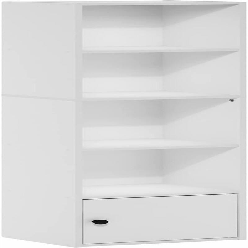 Luder Shelf Bookcase with 1 Door Storage Cabinet, French Oak - 9.3"D x 12"W x 52.1"H - White