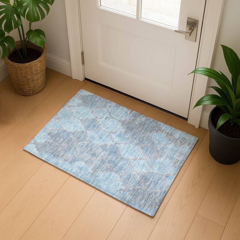 Premium Washable Super Soft Modern Trellis Mayfield Rug - Denim - 1'8" x 2'6"