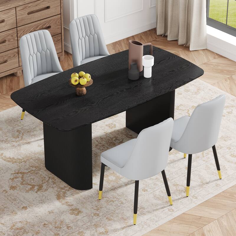 5-Piece Dining Table Set.67 * 35.4 inch wood grain MDF dining table with 4 PU cushions and metal legs