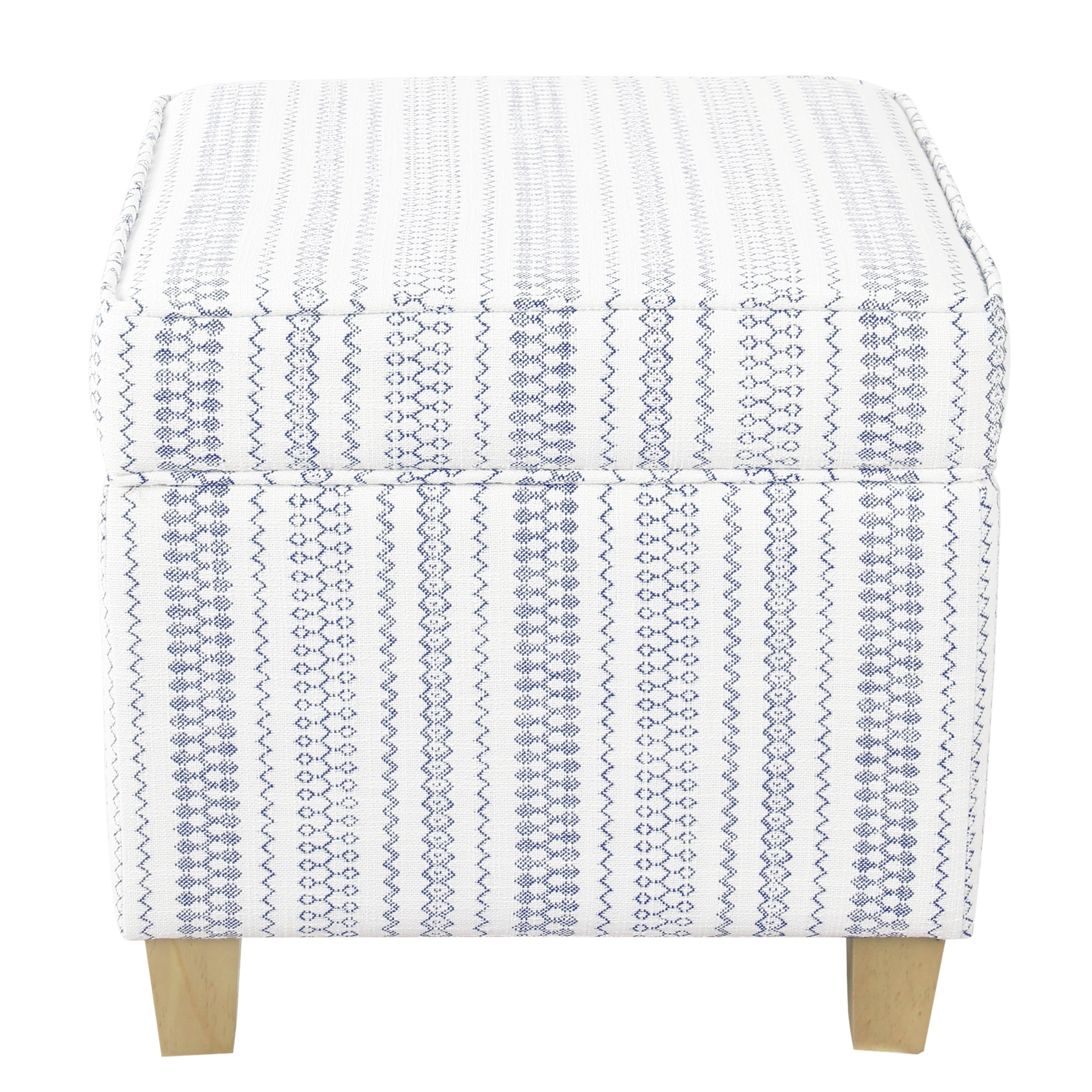 Blue Fabric Ottoman with Storage Lid, 16.5-inch Cube, Farmhouse Stripe Design, 250lb Capacity
