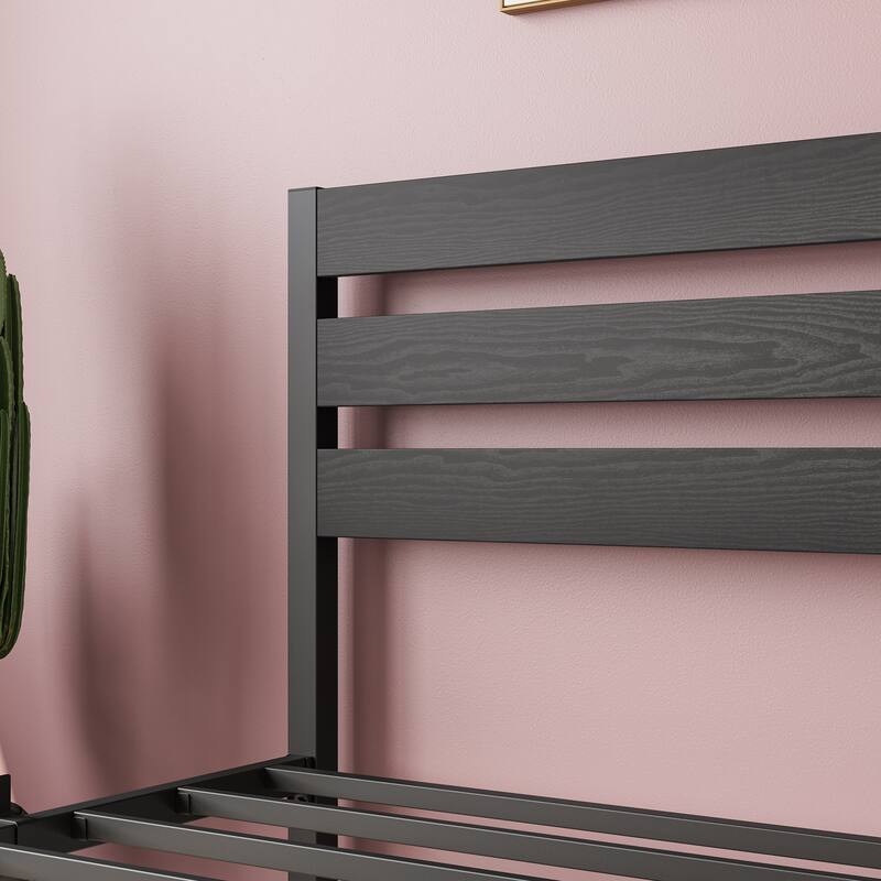 Modern Platform Bed Frame with Rustic Vintage Wood Headboard,No Box Spring Needed