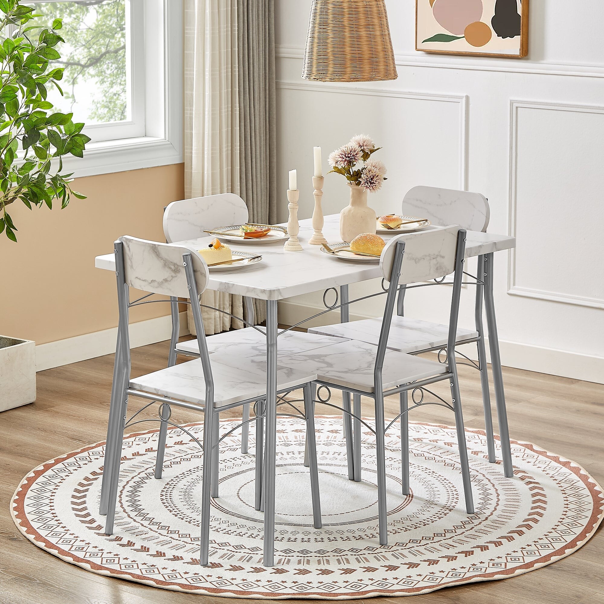VECELO Dining Table Set Kitchen Table with 4 Chairs Metal and