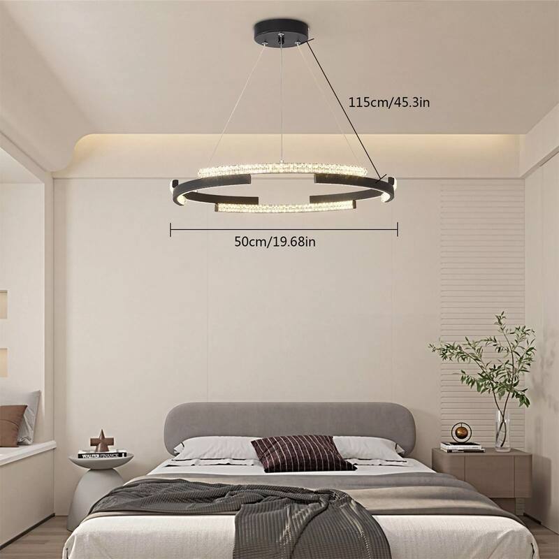 Round LED Ring Chandelier Ceiling-Light Pendant Lamp Fixture - 19" x 45"