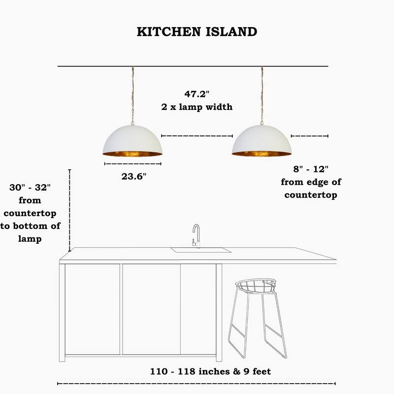Modern Classic 1-Light Large Pendant White Gold Fixture for Kitchen Dining Room - 23.6 " × 11.8 "