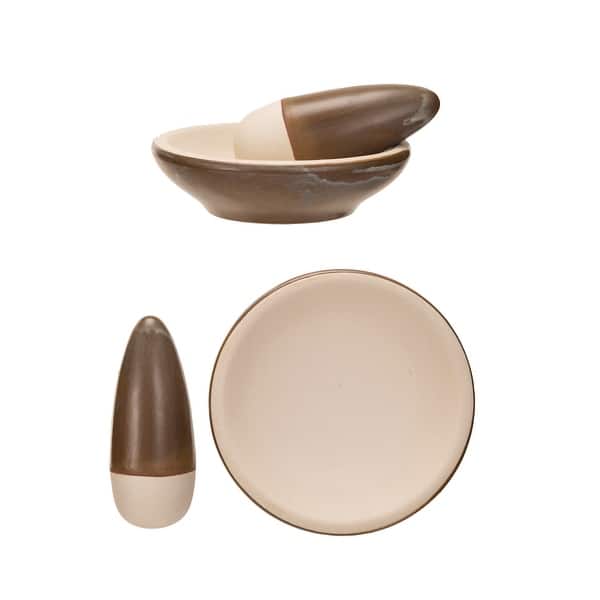 slide 2 of 3, Stoneware Mortar and Pestle with Reactive Glaze - 8.0"L x 8.0"W x 2.8"H - 8.0"L x 8.0"W x 2.8"H Brown