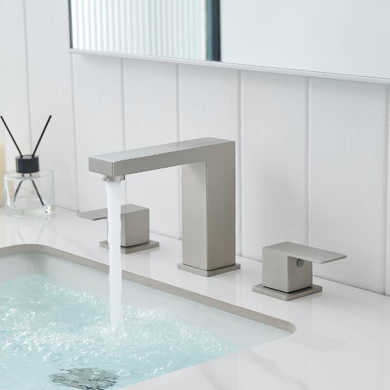 Modern Double Handle Three-Hole Bath Faucet - Nickel