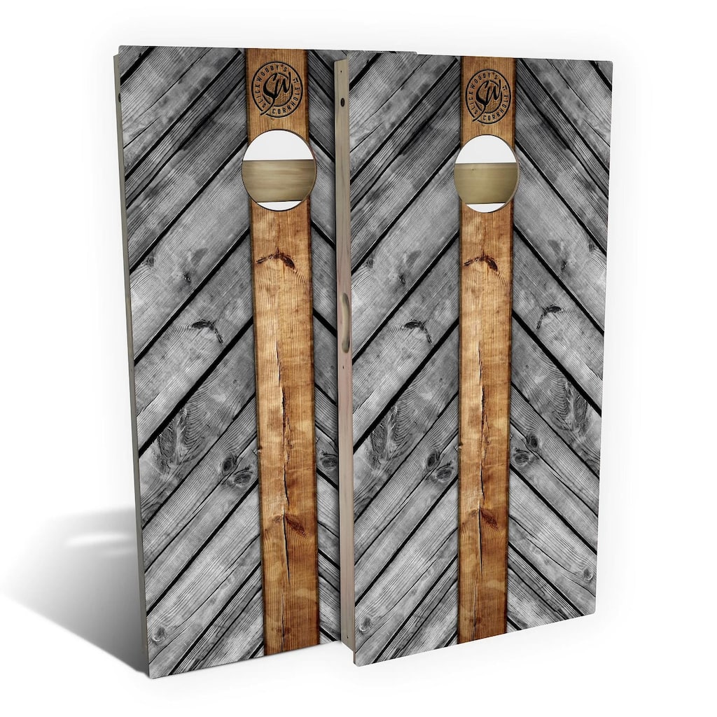 Grey Wood Lines Outdoor Cornhole Board Set