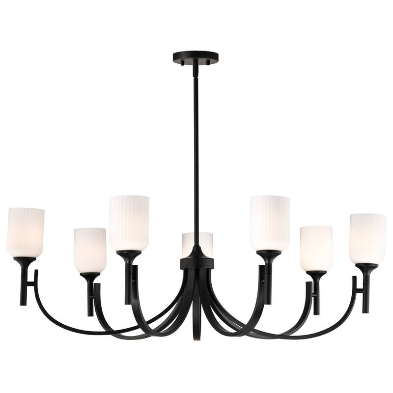 Solara 7 Light Chandelier Matte Black Finish Frosted Ribbed Glass - Matte Black