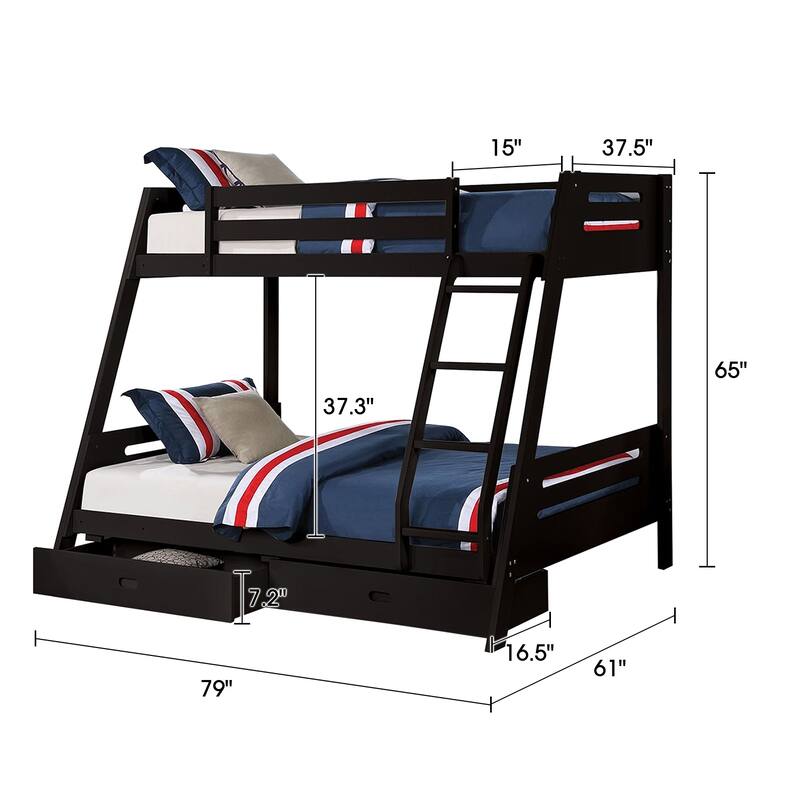 Modern Black Solid Wood Twin Bunk Bed with Storage Drawers