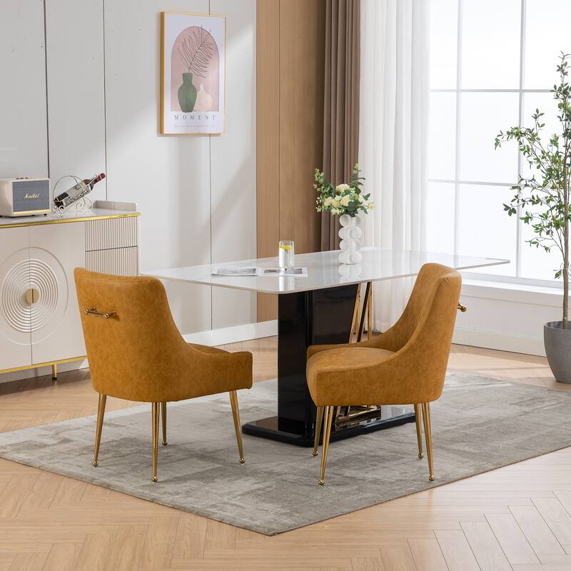 SEYNAR Modern Glam Boucle Pleated Velvet Dining Chair or Vanity Chair Set of 2 with Rear Handle