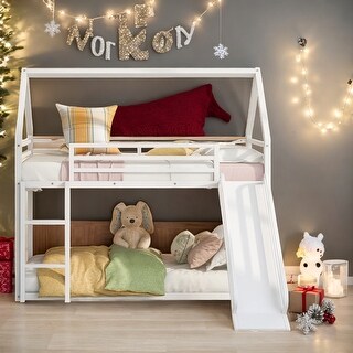Twin over Twin House Bunk Bed with Ladder and Slide - Bed Bath & Beyond ...
