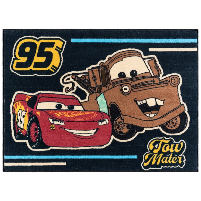 Licensed Pixar Cars Tow Mater Black Brown Red Easy Care Non-Slip Soft Polyester Kids Area Rug 3x5 - 3' 4" x 4' 6"