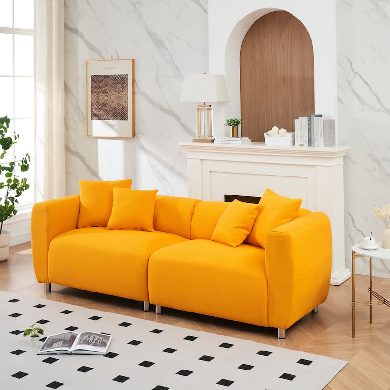 89" 3-Seater Sofa - Modern Living Room Couch with Solid Wood Frame, Metal Legs & 4 Pillows