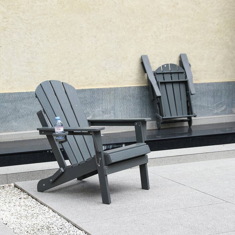 HDPE Folding Adirondack Chair with Dual Cup Holder - Composite Adirondack Chair with Wood Texture