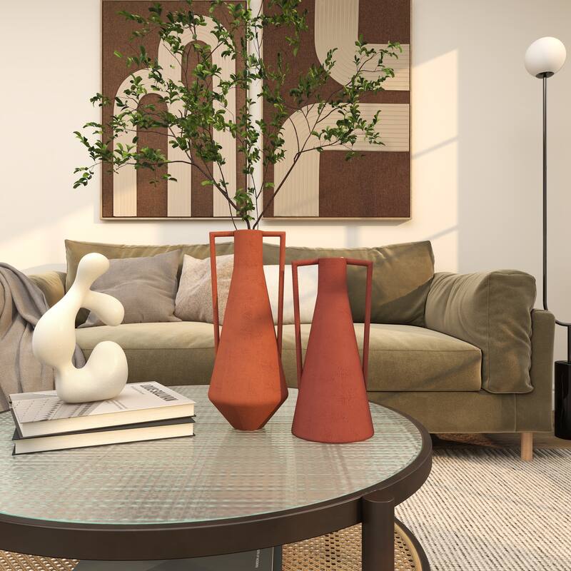 Orange Metal Decorative Vase with Handles (Set of 2)