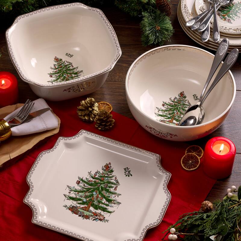 Spode Christmas Tree Gold 10 Inch Square Bowl - 10-Inch