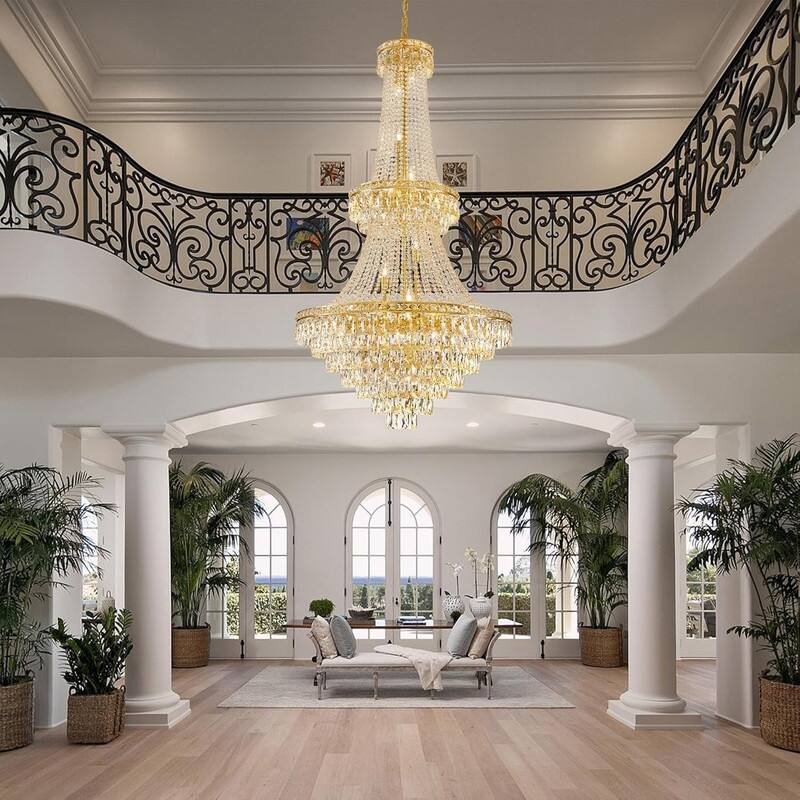 KAYLA High Ceiling Chandelier 13-Light Gold Modern Crystal Chandeliers Pendant Light Foyer Chandelier Fixtures