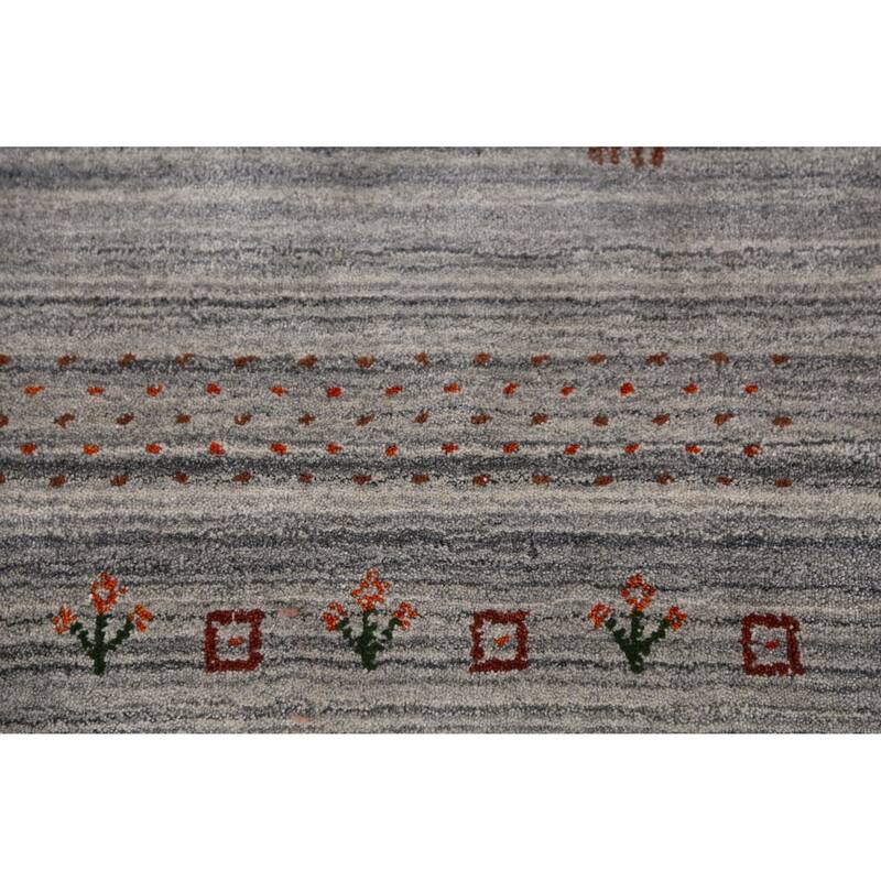 Hand Knotted Oriental 100% Wool Carpet Tribal Animal Pictorial Greys & Charcoal Gabbeh Area Rug - 8' 0'' X 5' 0''