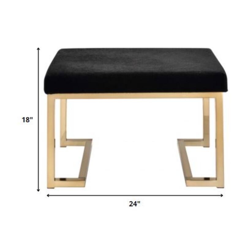 24 Inch Black Upholstered Ottoman with Gold Metal Frame