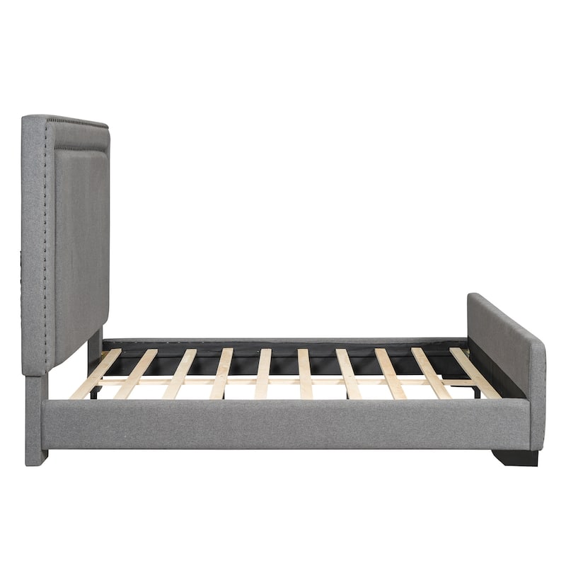 HomeRoots Gray Tufted Velvet Upholstered Queen Bed Frame