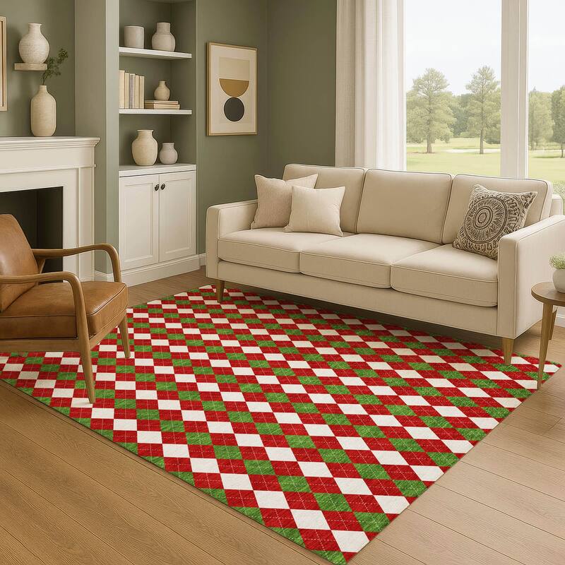 Premium Washable Super Soft Argyle Mayfield Rug - Red - 3' x 5'