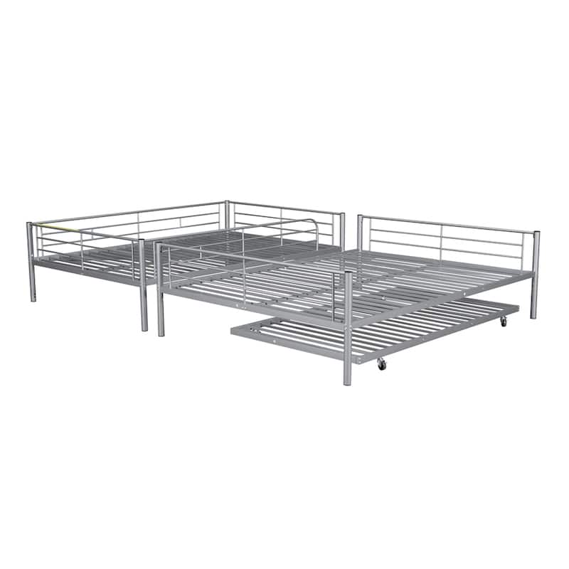 Full XL Over Queen Metal Bunk Bed with Trundle