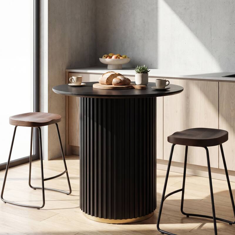 Christopher Knight Home - Barrington Modern 36.61"H Round Counter Height Dining Table with Fluted Cylindrical Iron Base - Black