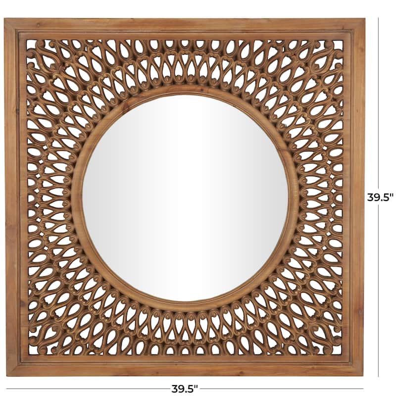 Wood Wall Mirror with Carved Scroll Pattern - Brown - Roche River Decor - 1"W x 40"L x 40"H