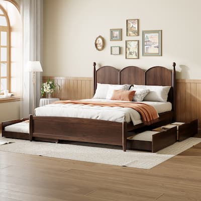 Roomfitters Queen Size Platform Bed with 2 Spacious Drawers, Twin XL Trundle, and Sturdy Design