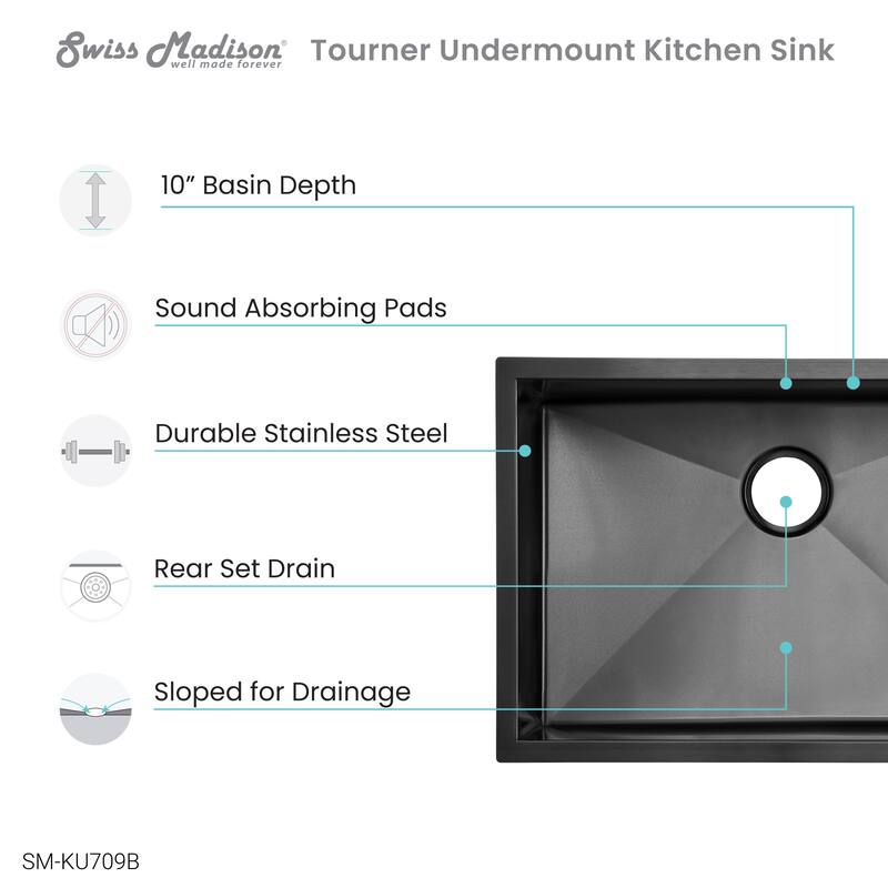 Tourner 27 x 19 Stainless Steel, Single Basin, Undermount Kitchen Sink