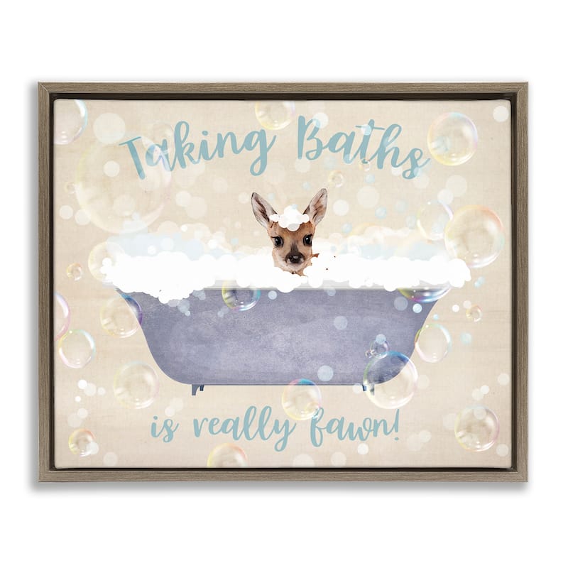 Stupell Taking Baths Is Fawn Framed Floater Canvas Wall Art Design By Susan Arnot - 31 x 25 - Brown