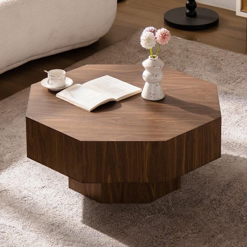 30.51" Vintage Wooden Octagonal-shaped Coffee Table with Stable Base
