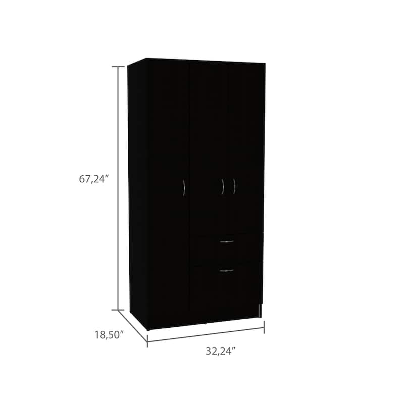 18.5" Modern Double-door Armoire with Metal Rod, One Drawer and Five Shelves
