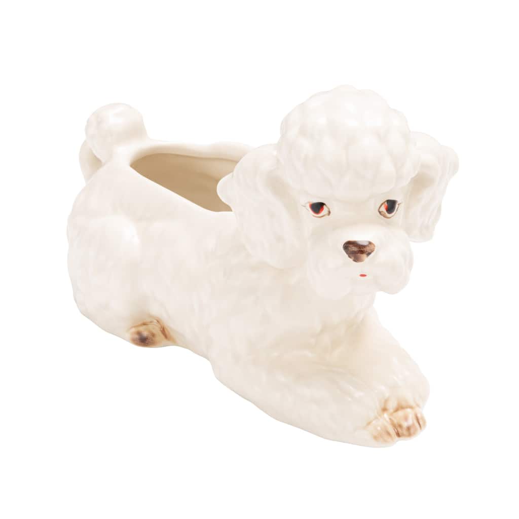 Vintage Reproduction Poodle Planter in Hand-Painted Stoneware - 8.0"L x 6.0"W x 5.5"H