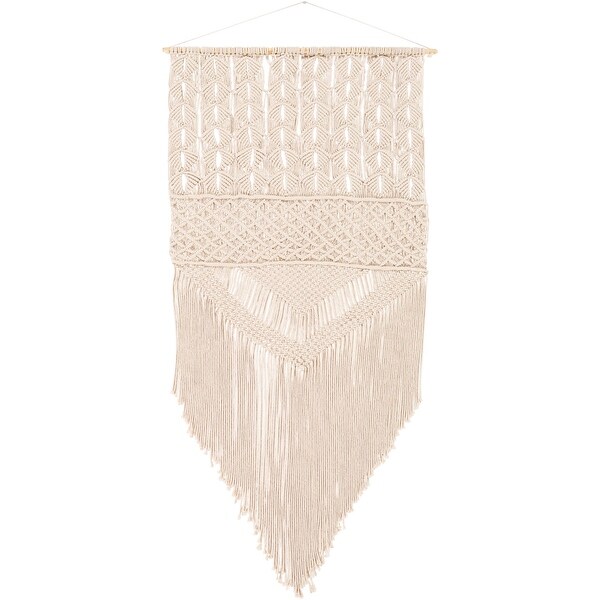 15" x 31" Beige Macrame Patterned Cotton Wall Hangings with Fringes - N/A