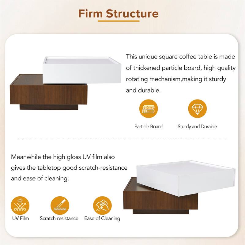 Harper&Bright Designs 360°Rotating Coffee Table with 2 Drawers