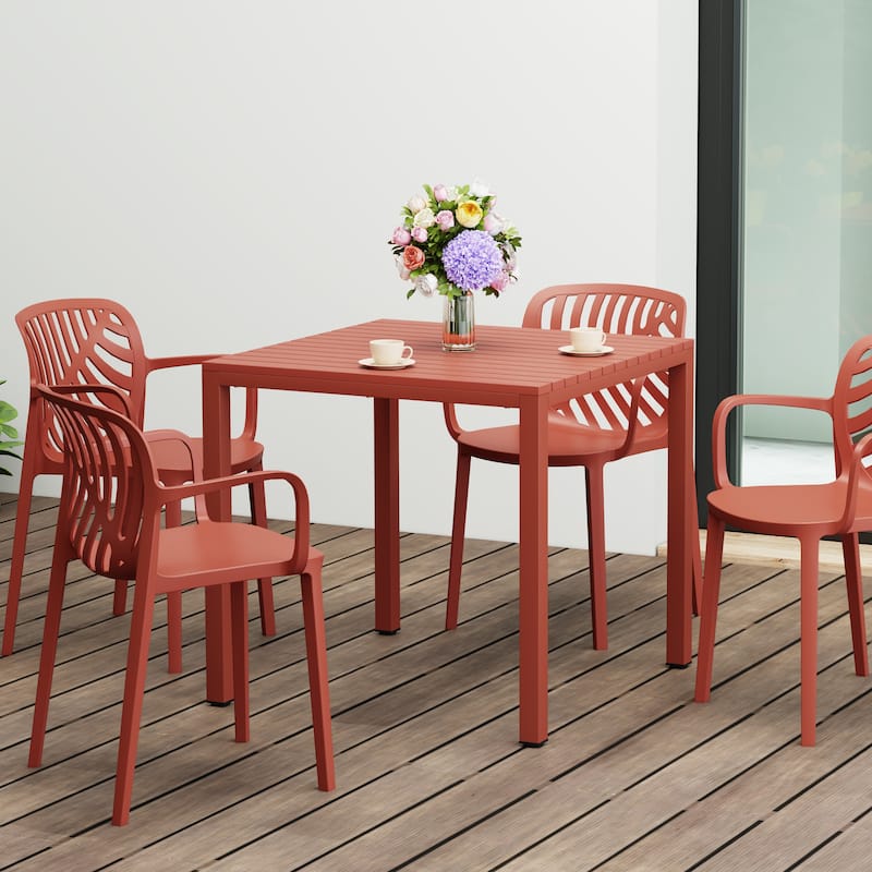 Frond and Form 31.5 Inch Outdoor Square Dining Table with Metal Frame