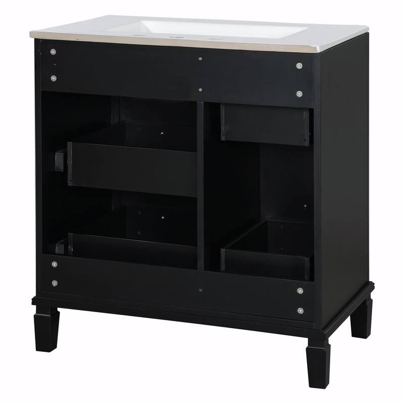 30" Bathroom Vanity with Ceramic Sink, Flip-Out Plumbing Drawer, Soft Close Doors & Drawers