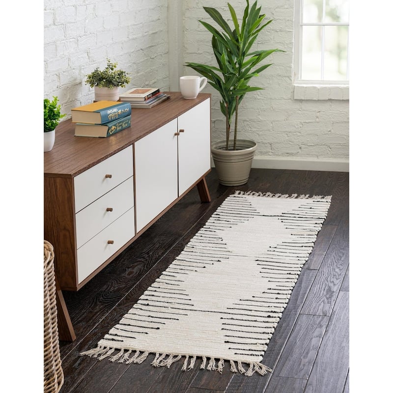 Braided Dario Collection Area Rug - 2'2"x6' - Ivory-Black