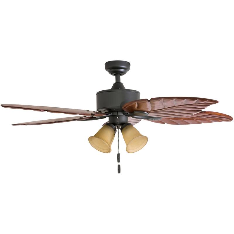 52" Honeywell Royal Palm Bronze LED Ceiling Fan with Light, Hand Carved Solid Wood Blades