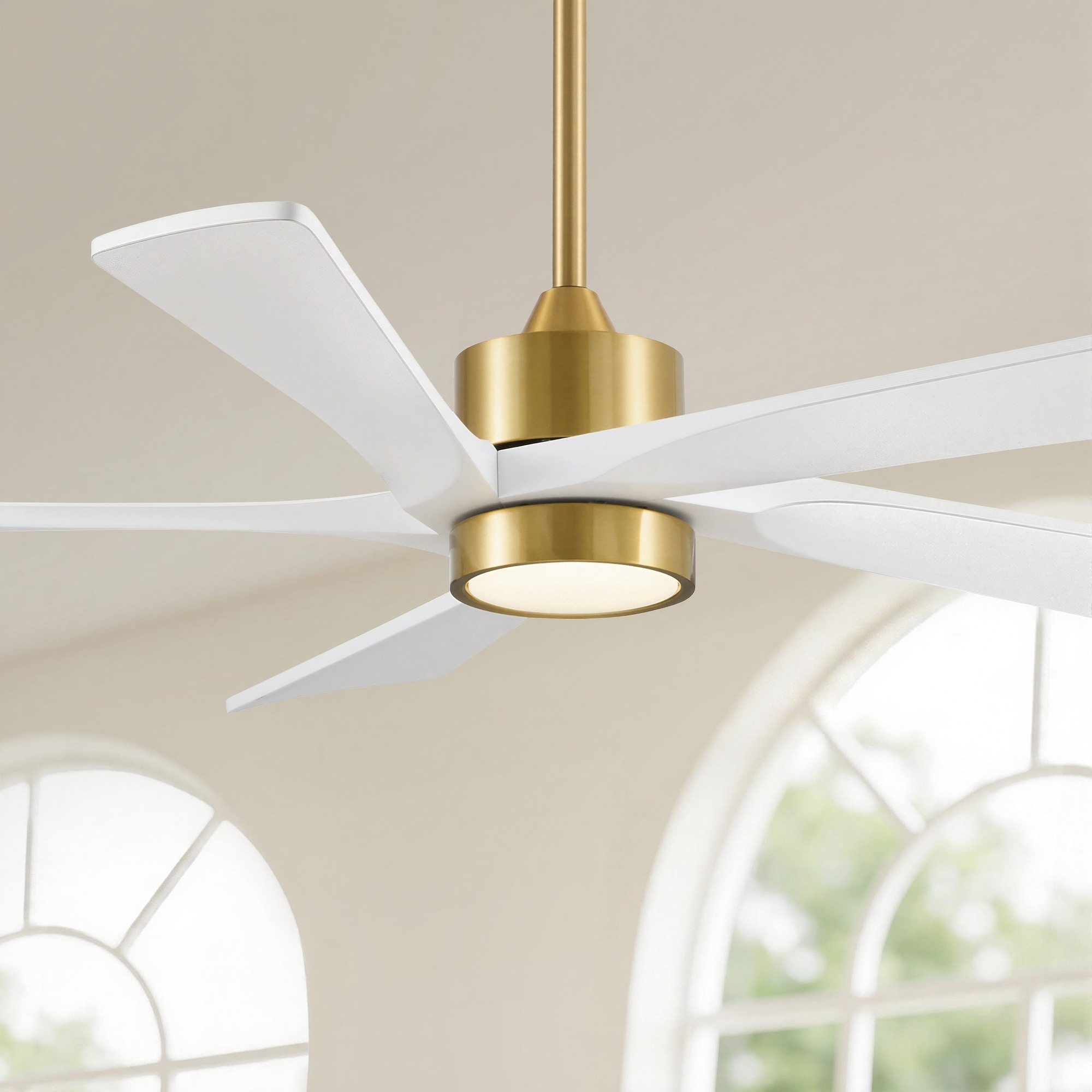 5 - Blade Transitional Modern Solid Wood Ceiling Fan with Dimmable LED Lights with Remote (51" - 60")