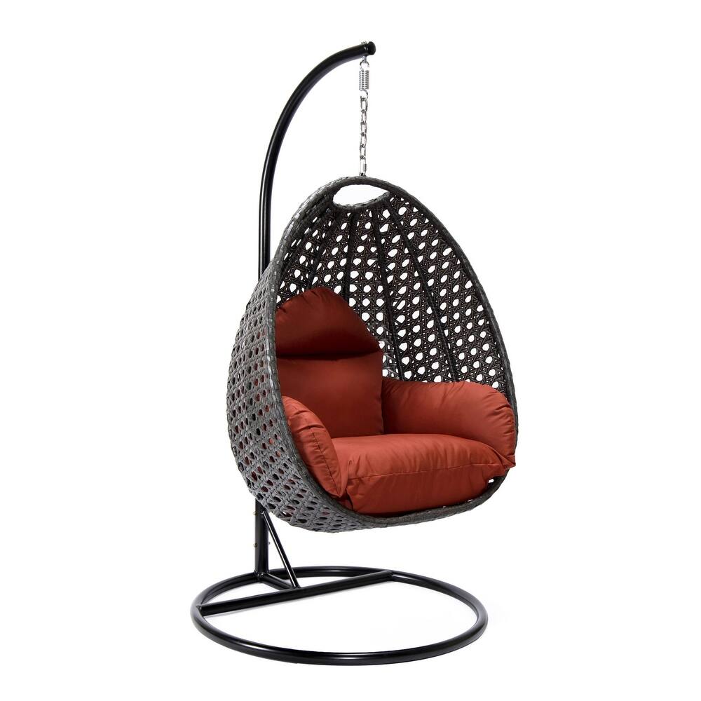 LeisureMod Charcoal Single Seater Rattan Wicker Egg Swing Hanging Chair for Indoor Outdoor Patio Porch Backyard Garden