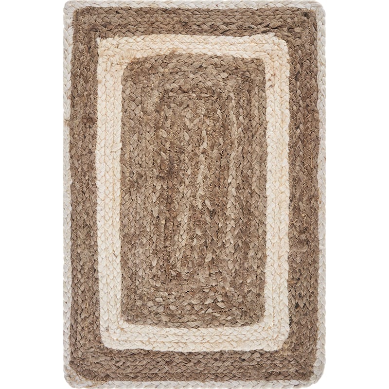 Sevita Jute Bordered Placemat, Set of Two, Natural and Bleach, 1'1" x 1'7" - 1'-1" X 1'-7"