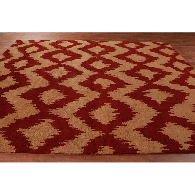 Hand Knotted Oriental 100% Wool Carpet Modern Geometric Oranges & Rust Moroccan Area Rug - 11' 7'' X 9' 0''