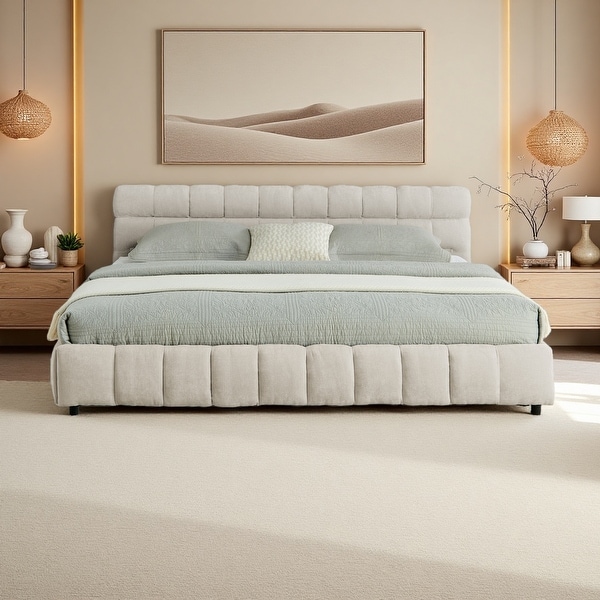 California King Size Upholstered Bed with Chenille Fabric