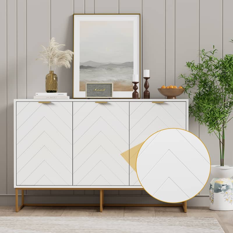 3 Doors Sideboard Buffet Cabinet with Storage Adjustable Shelf