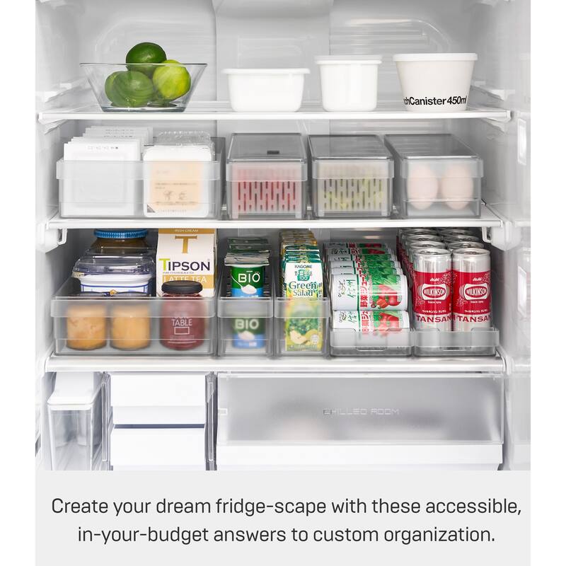 Yamazaki Home Refrigerator Organizer Bin - Wide, Plastic, Adjustable - L 8.66 x W 14.76 x H 3.23 inches
