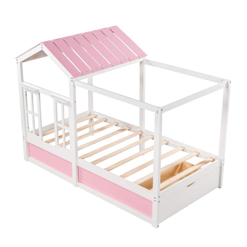 Merax House Bed with Roof, Window and Drawer